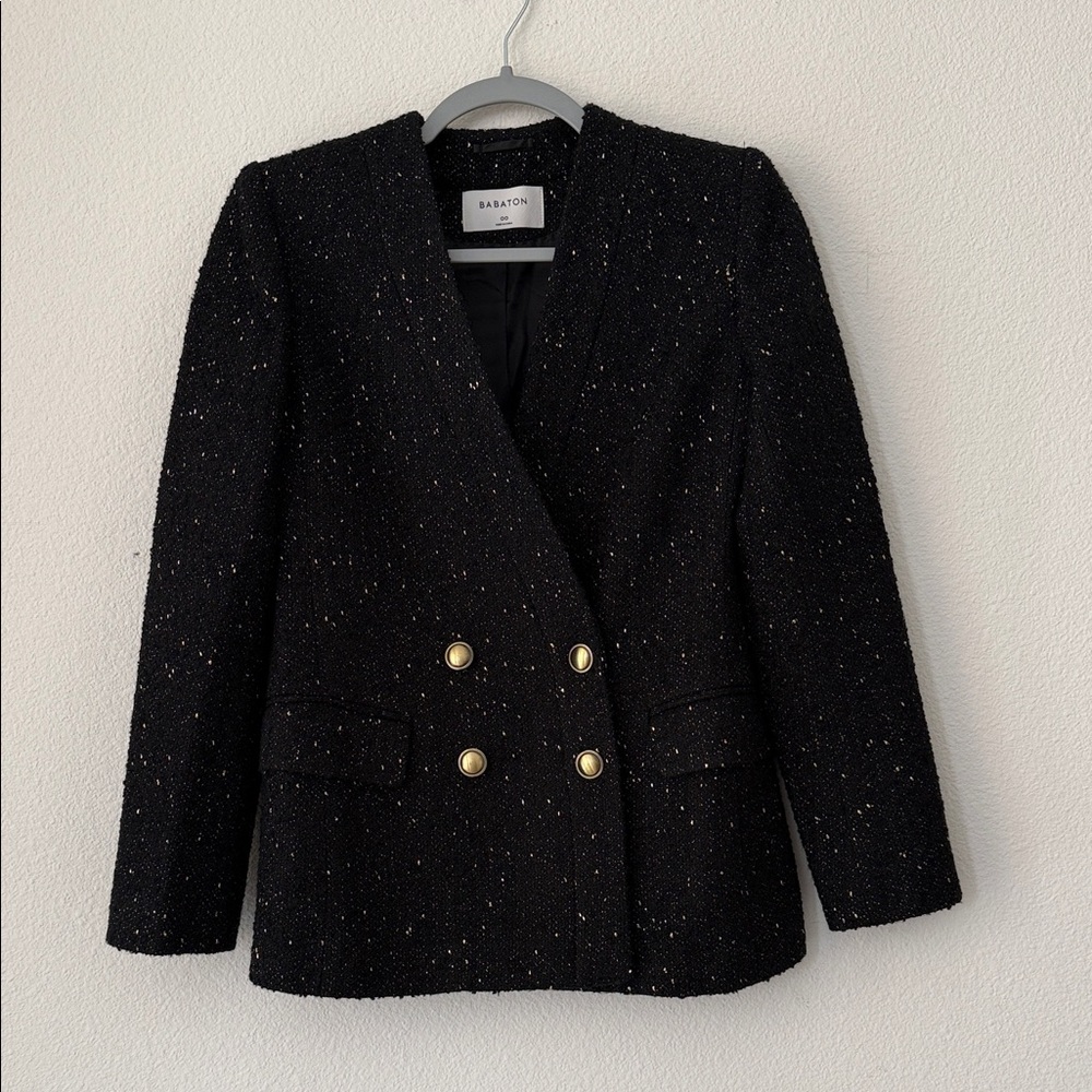 Aritzia Babaton Black Speckled Blazer with Gold Buttons